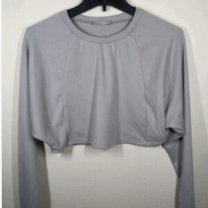 Paper Crane Women's Long Sleeve Ribbed Cropped Top Gray Size M